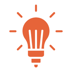 Orange light bulb icon on black background