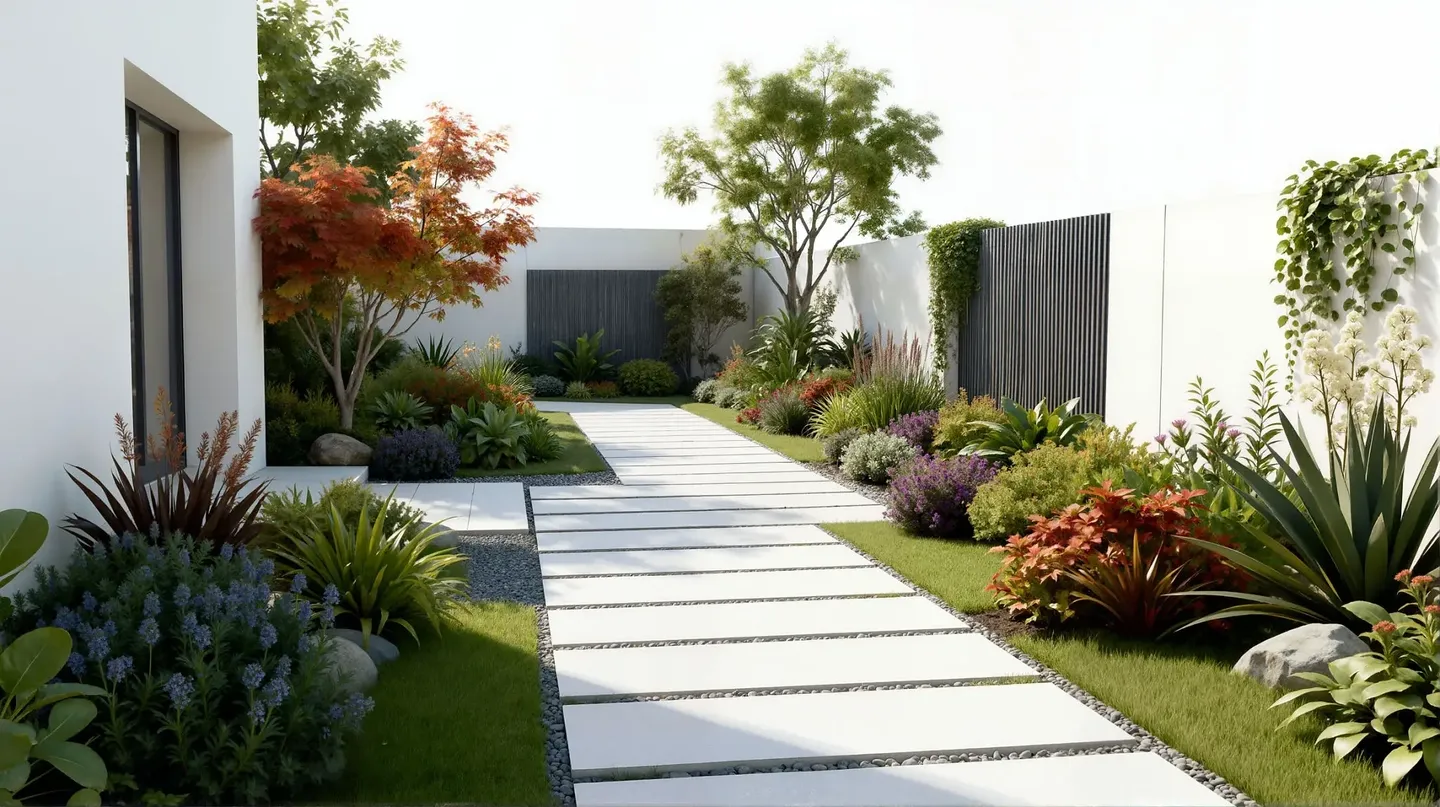 Modern garden pathway with stepping stones